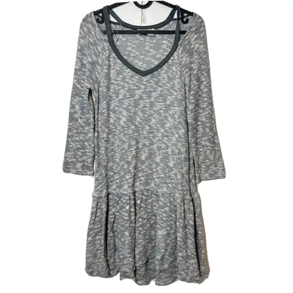 Saturday Sunday Anthro 3/4 Sleeve Knit Sweater Dress S Blue & White Drop Waist‎